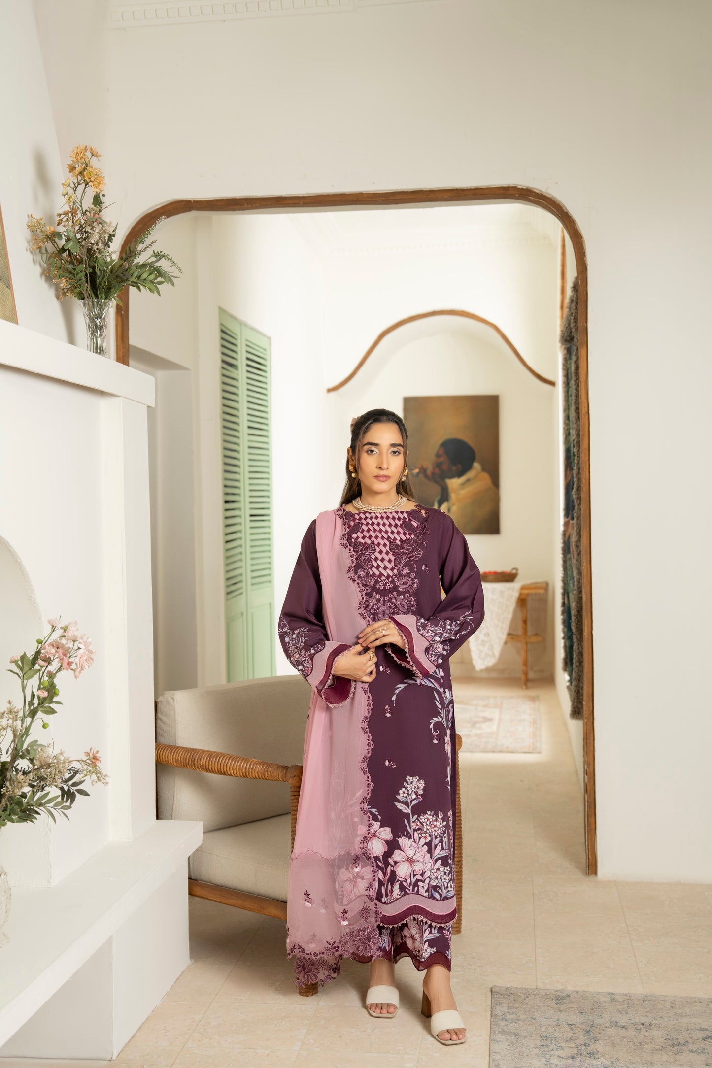 Stylish embroidered viscose shirt with printed trouser for everyday fashion