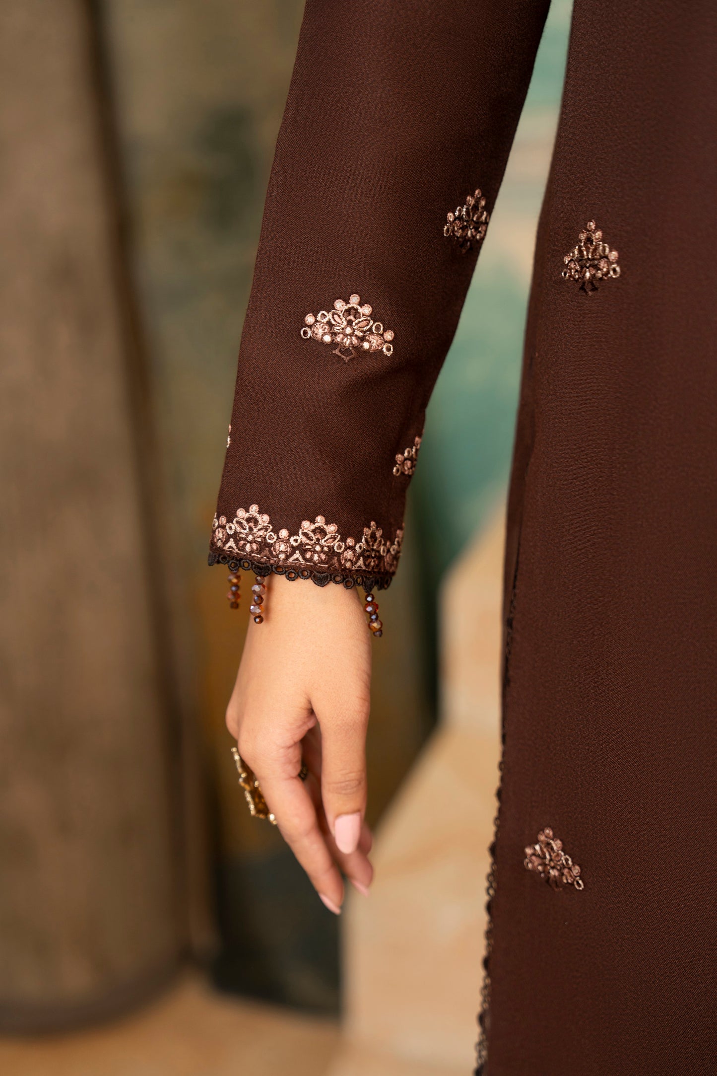 Warm Dhanak 3-PC Ensemble; embroidered woolen dress, suitable for casual wear while maintaining a sophisticated look