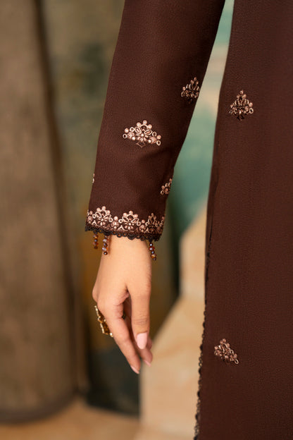Warm Dhanak 3-PC Ensemble; embroidered woolen dress, suitable for casual wear while maintaining a sophisticated look