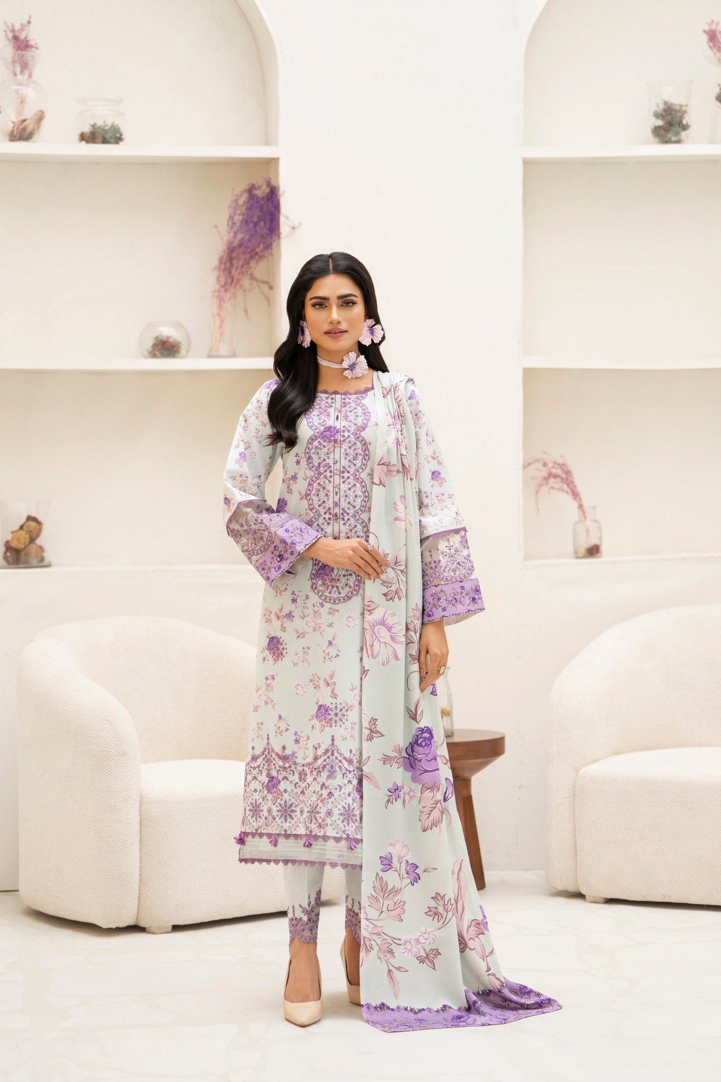 Classic eastern dress with printed khaddar shirt