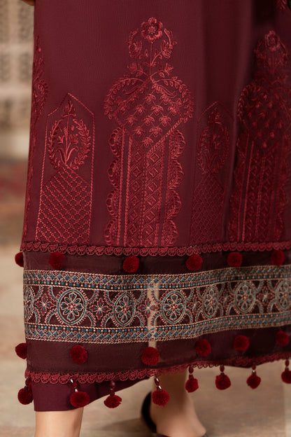 Soft jacquard wool shawl with embroidered winter Dhanak shirt and trouser.