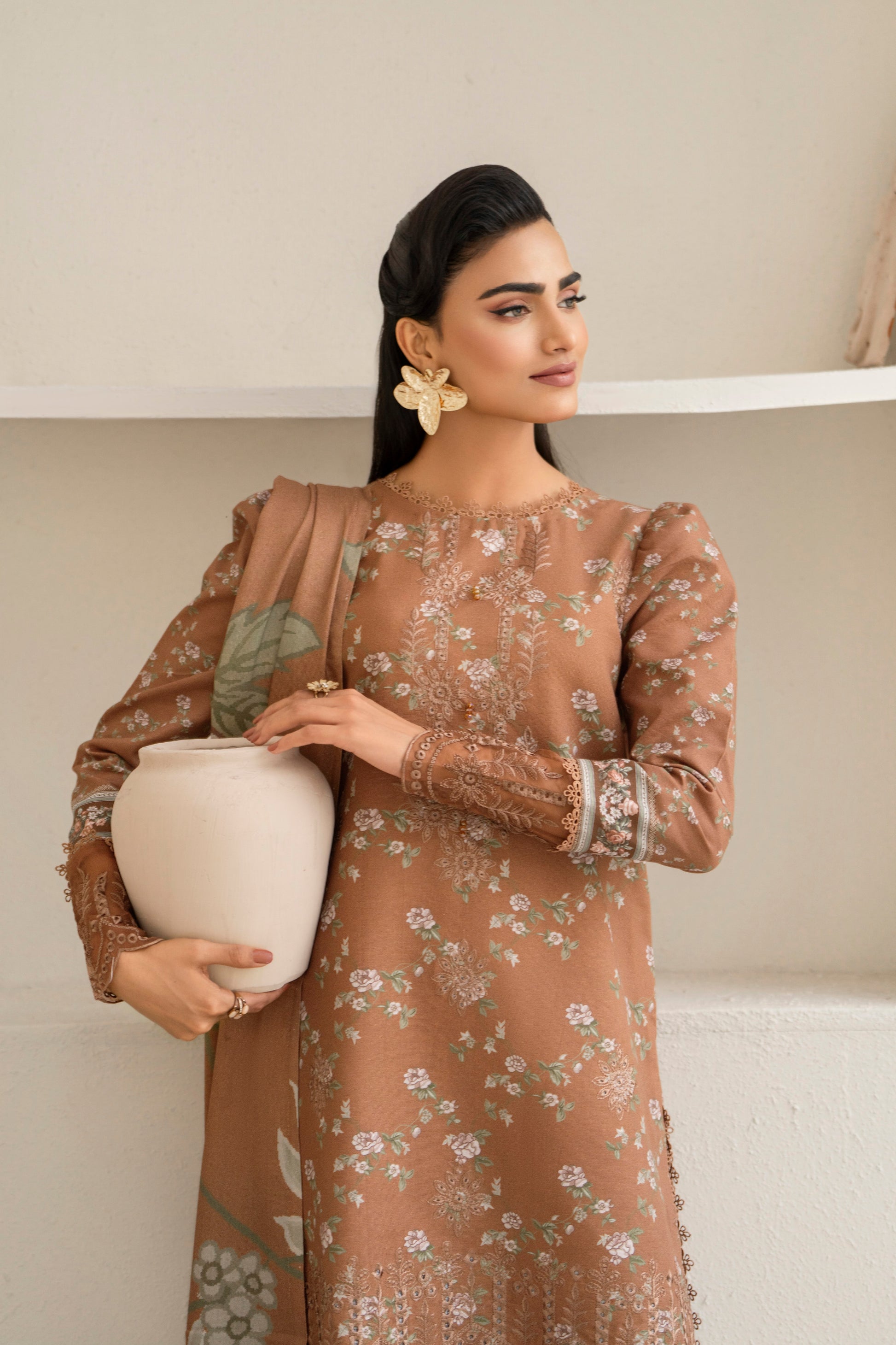 Traditional khaddar dress for casual winter gatherings