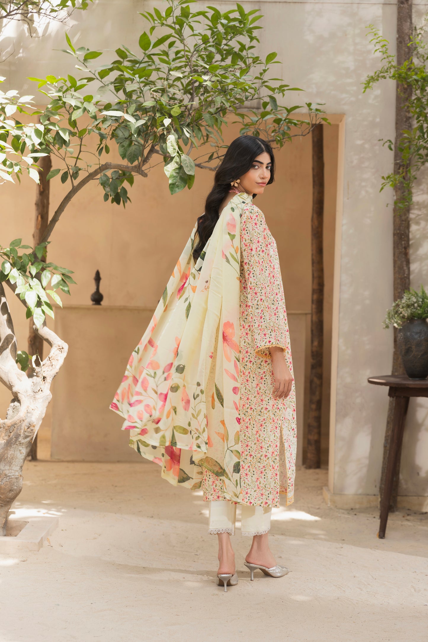 Lawn shirt with embroidery, chiffon dupatta, and trouser perfect for formal occasions
