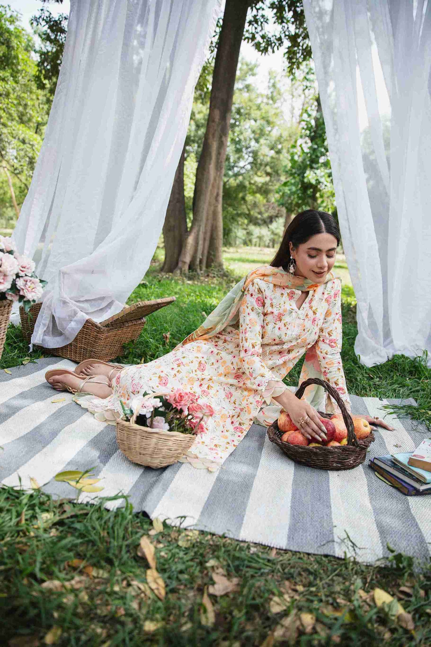 Lawn suit with embroidery and chiffon dupatta, perfect for wedding occasions.