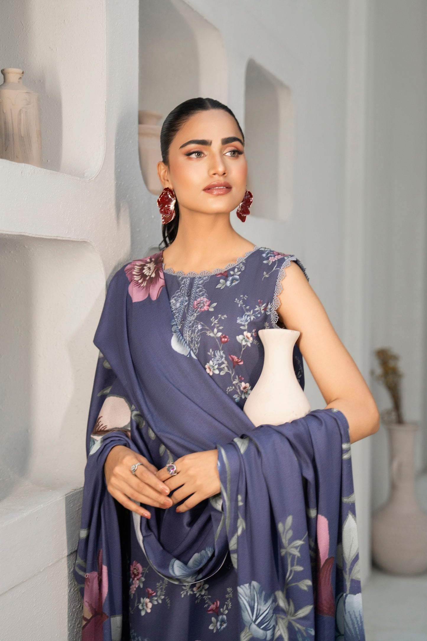 Stylish wool shawl outfit for cold weather