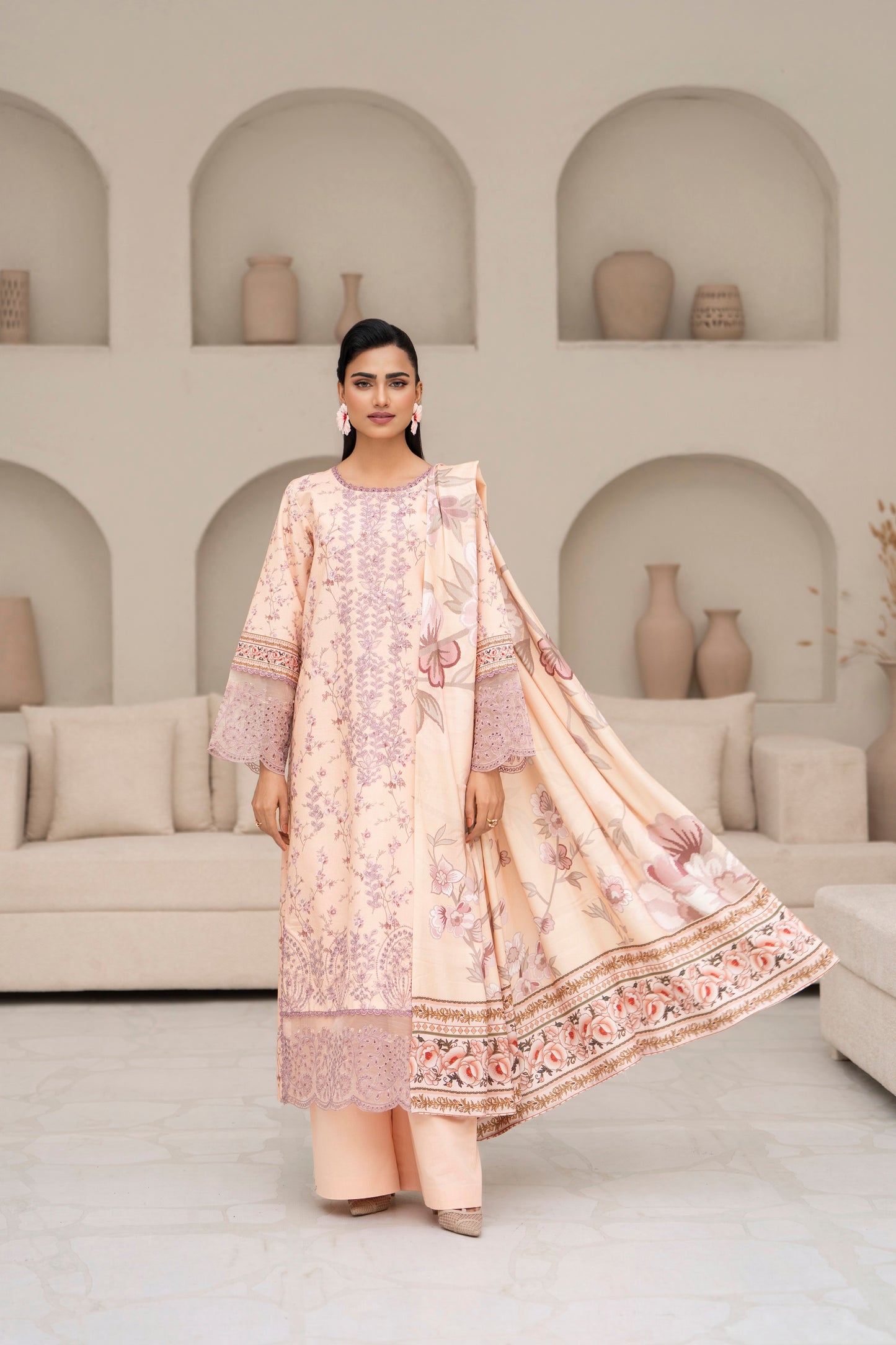 Stylish printed khaddar winter outfit for women