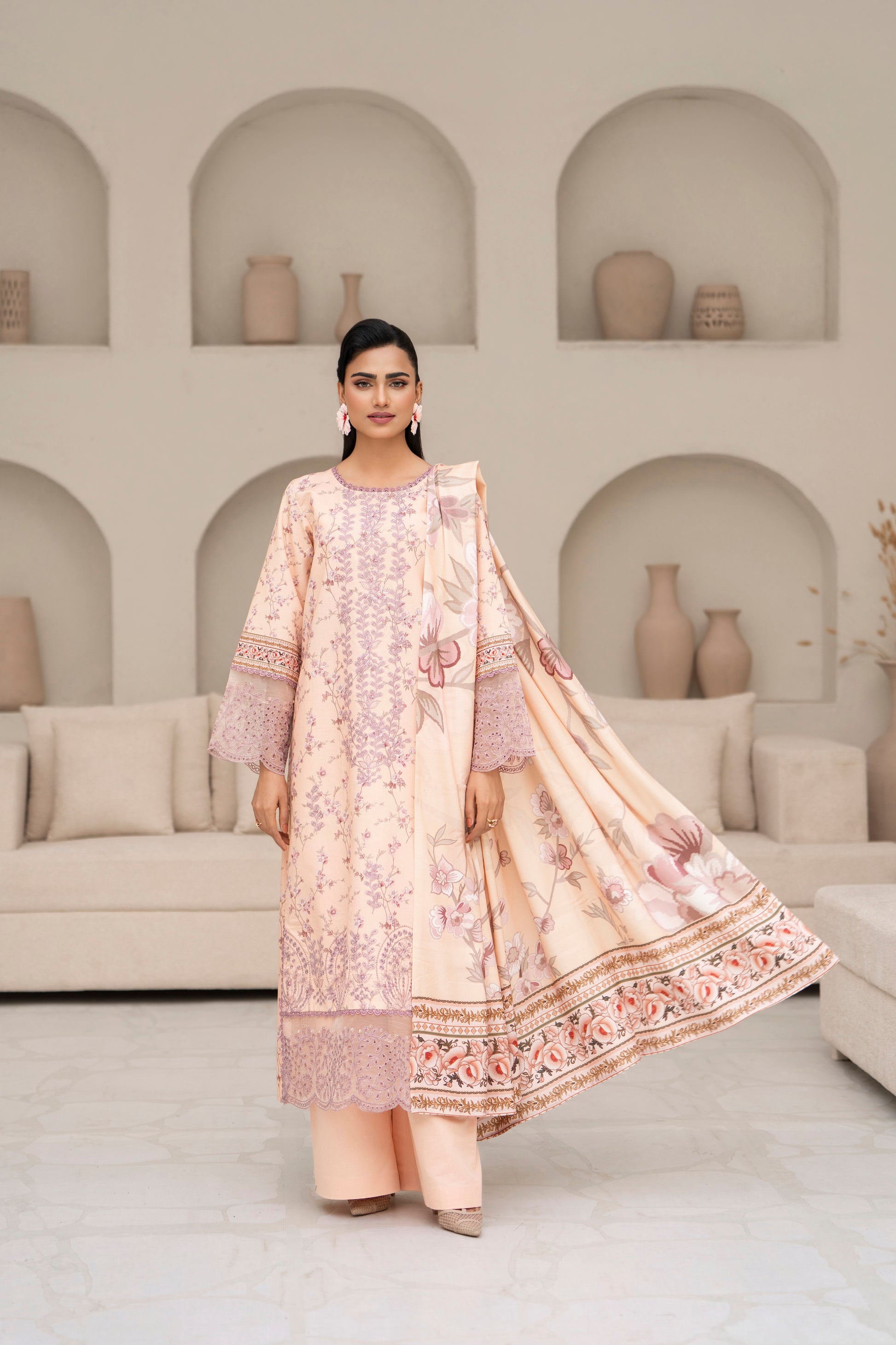 Stylish printed khaddar winter outfit for women