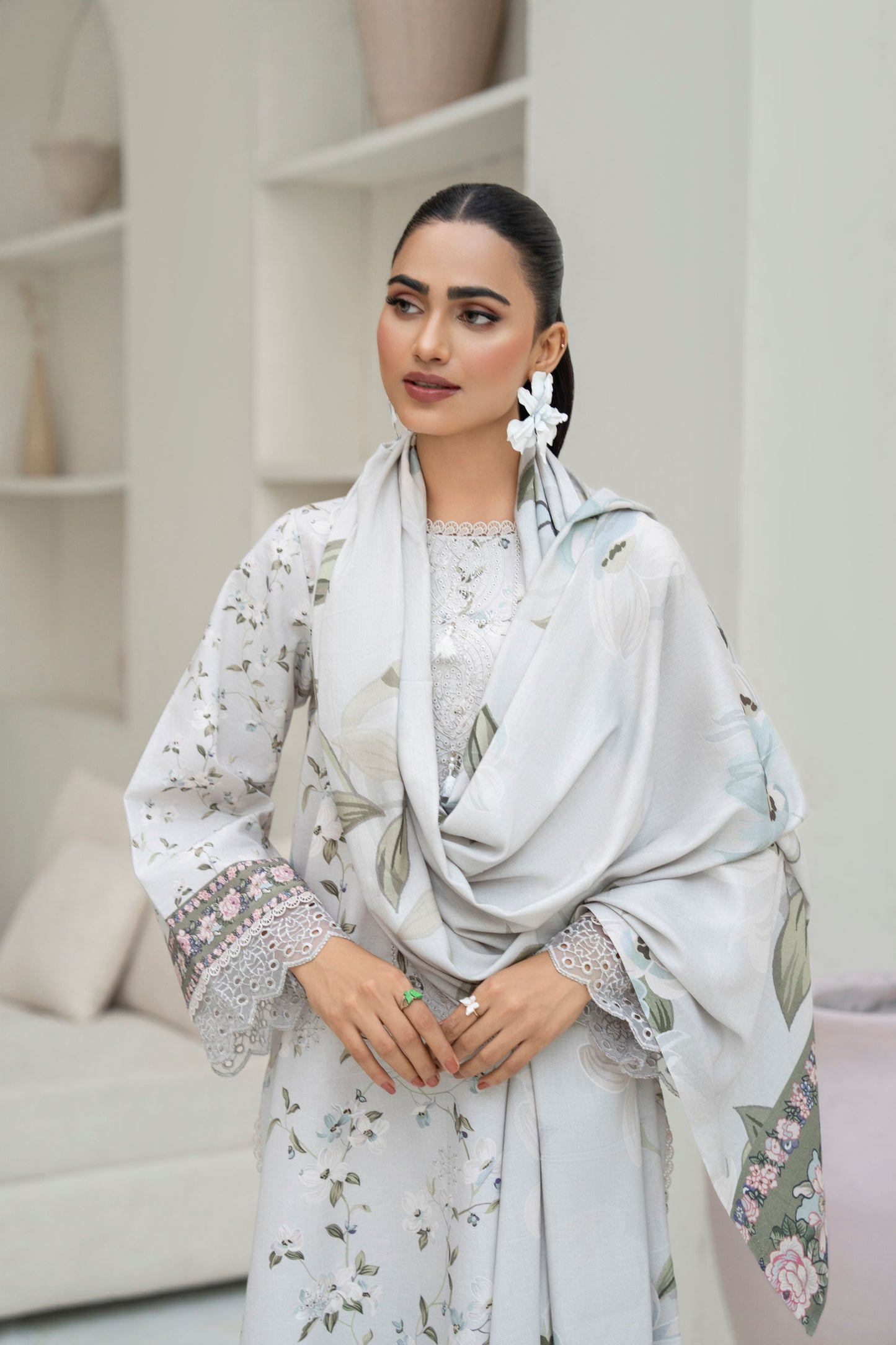 3PC khaddar dress with rich winter fabric