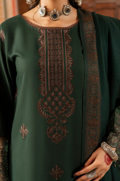 Winter embroidered 3PC suit featuring warm jacquard wool shawl for seasonal events.