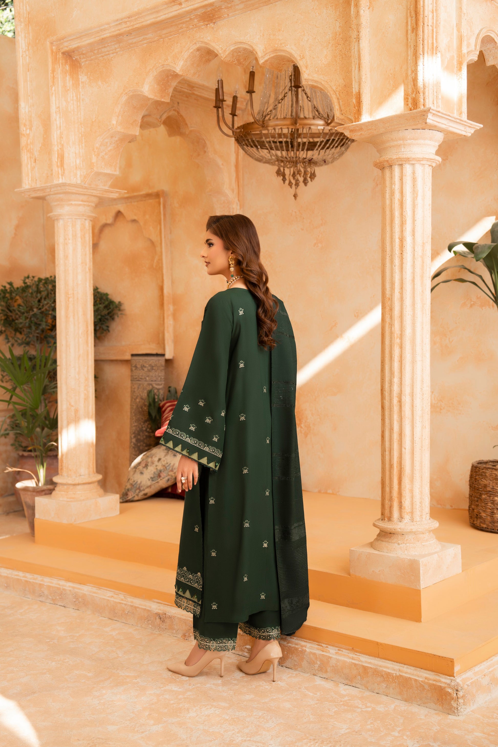 Woolen Winter Graduation Outfit; Dhanak 3-PC embroidered suit, a stylish and classy choice for the ceremony