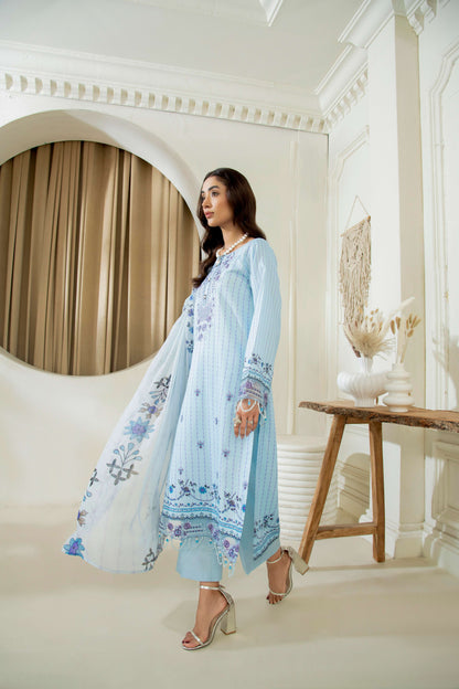  Embroidered shirt paired with a printed lawn dupatta